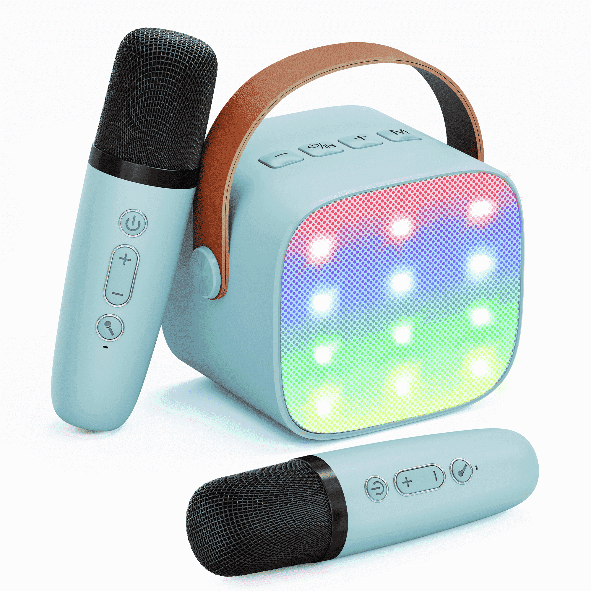 Bonaok K1 Mini Karaoke Machine with 2 Wireless Microphones, Blue