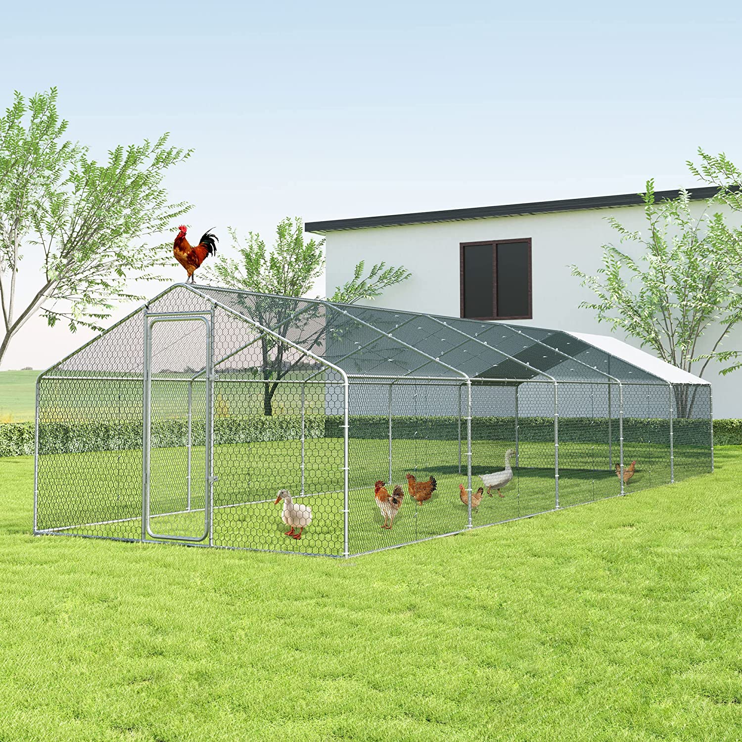 10x25ft Large Walk in Chicken Coop Hen House Farm Rabbit Cage Poultry Run Hutch