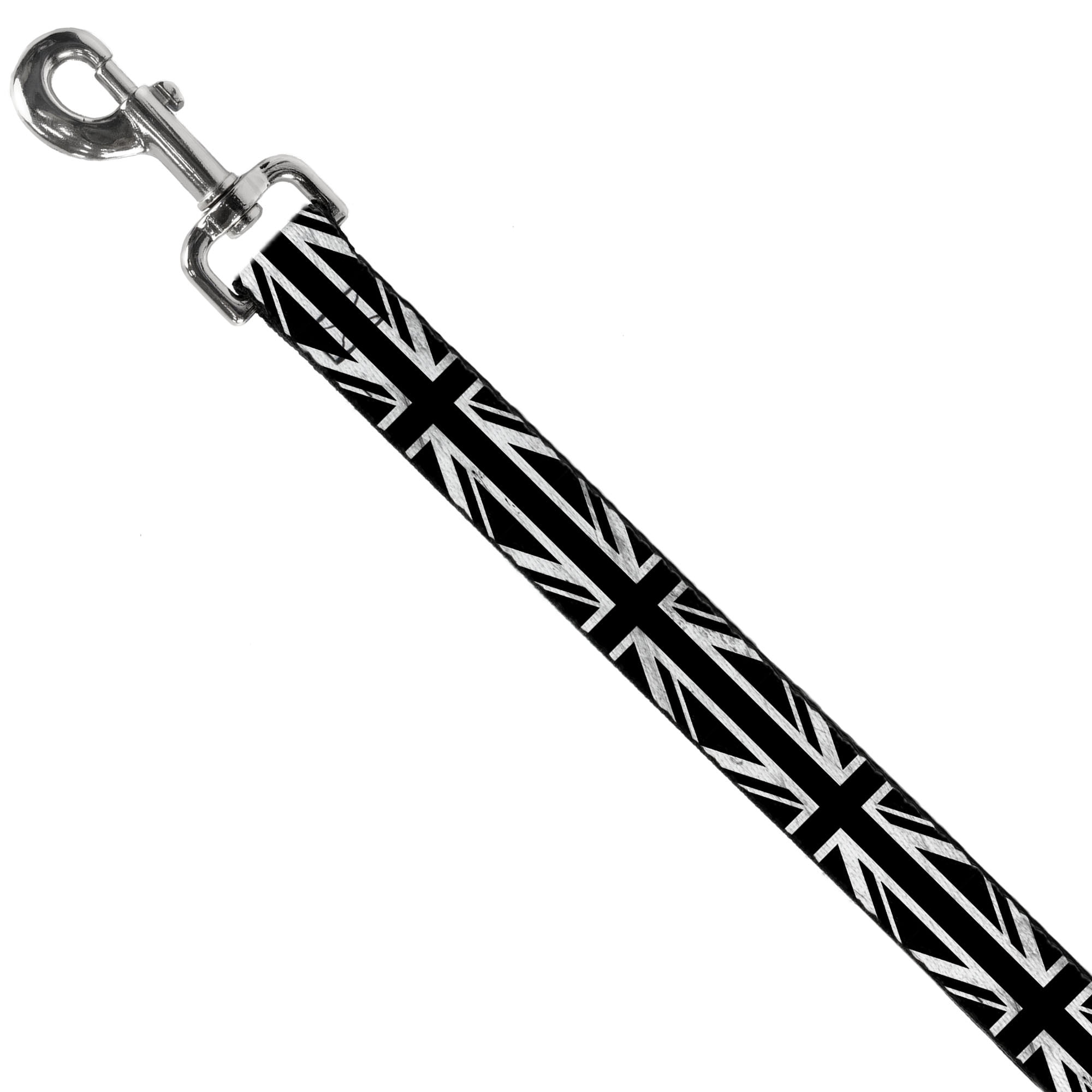 Buckle-Down Pet Leash, Dog Leash, Union Jack Distressed Black White, 6 Feet Long 1.0 Inch Wide