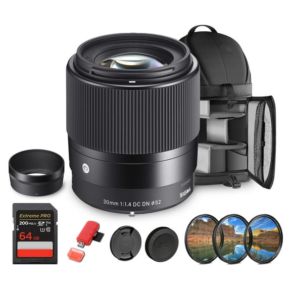 Sigma 30mm f/1.4 DC DN Contemporary Lens Sony E (MFR Part # 302965) Bundle. Ideal for Professional Portraits Weddings Indoor/Outdoor Adventure, Wildlife, Travel and Photography use   Accessories