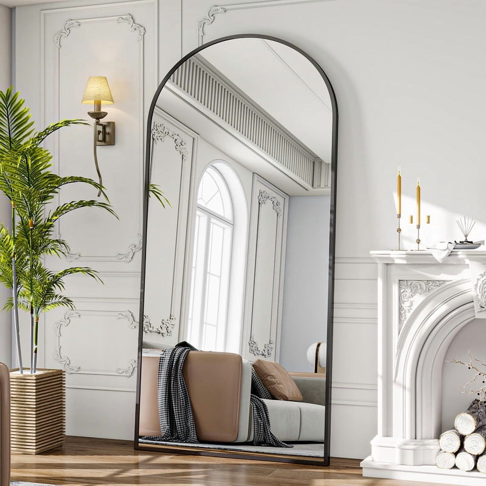 Mirrasia 71" x 30" Arched Full Length Mirror With Stand Floor Mirror Wall Mounted, Black