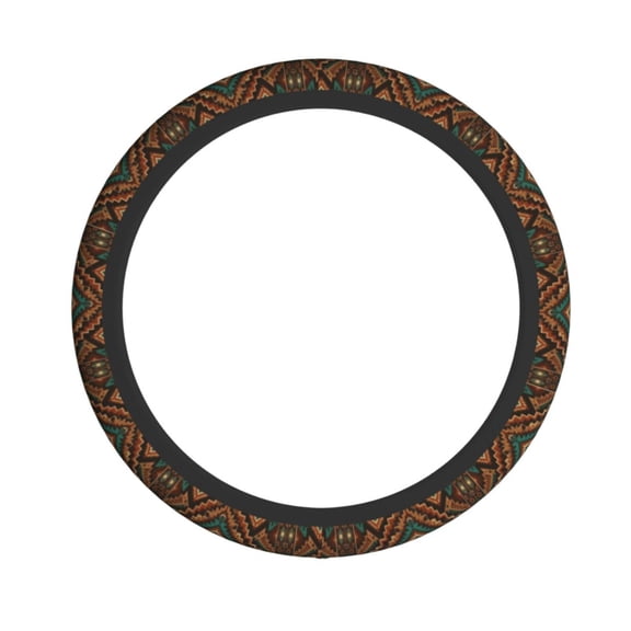 Southwestern Style Geometric Tribal Pattern Neoprene Steering Wheel Cover, Stretchable Non-Slip Grip Protector, Universal Fit for Cars SUVs Trucks
