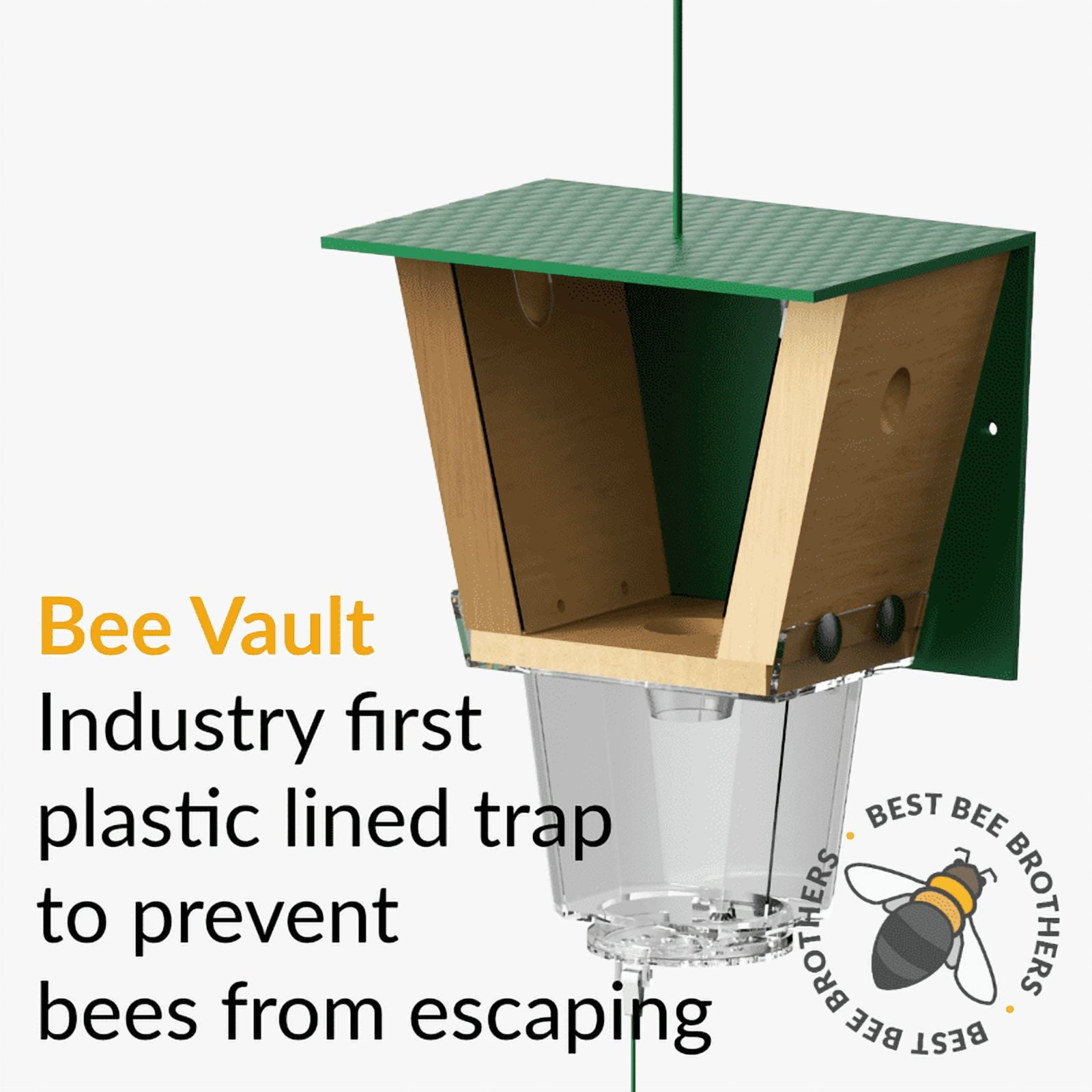 Best Bee Brothers Ultimate Pro Carpenter Bee Trap for Outside with Extra-Large, Clear External Bee Vault & Spring-Loaded Door, 4.2” D x 5.8” W x 7.5” H, 4 Pack