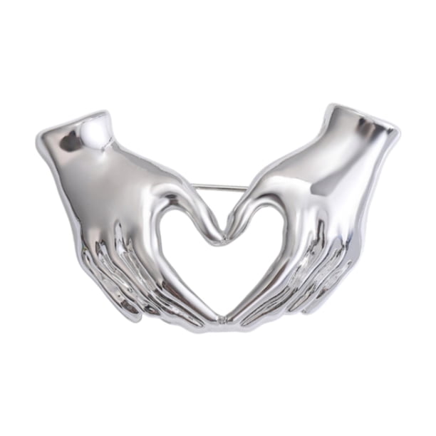 Broche de corazón y mano, broche, insignia, decoración de vestido, insignia de solapa romántica de moda Plata