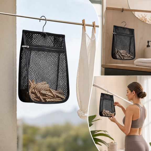 Portable Mesh Drying Bag with Hook Zipper Breathable Travel Clothes Storage Pouch for Camping RV Outdoor