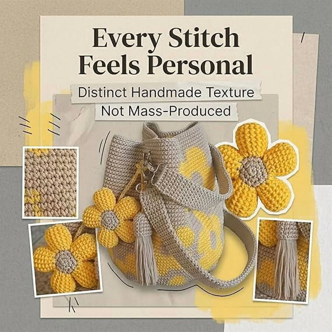 Handmade Crochet Flower Tote, Women's Crochet Purse Boho Knitted Floral Tote Bag Shopping Bags for Everyday & Travel(M)