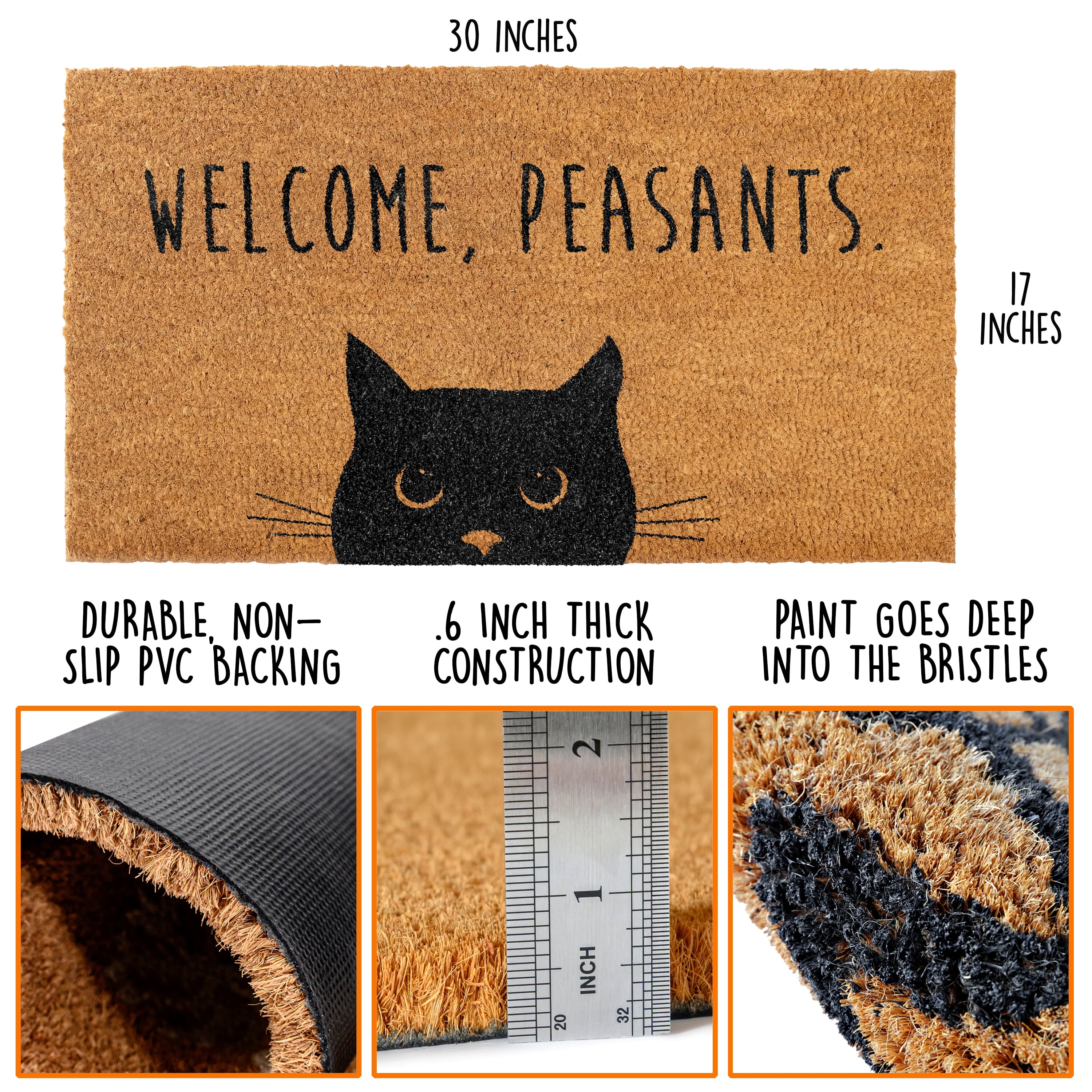 MAINEVENT Welcome Peasants Cat Doormat 30x17 Inch, Funny Outdoor Welcome Mat for Outside