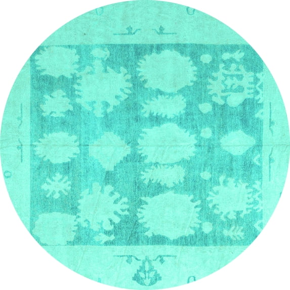 Ahgly Company Indoor Round Oriental Turquoise Blue Traditional Area Rugs, 3' Round