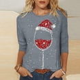 thumbnail image 1 of Économies de Rentrée Scolaire! Aqestyerly Hauts de Noël pour Femmes Liquidation T-Shirt Imprimé de Noël Manches 3/4 Blouse Col Rond Hauts Décontractés, 1 of 4