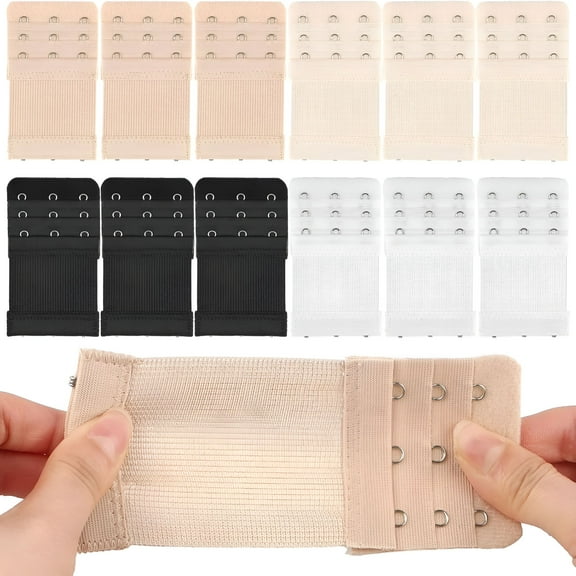 TELOLY 12 PCS Bra Extenders 3 Hooks, Bra Strap Extender, 3 Hook Bra Extenders for Women Elastic Extension Strap Plus Size Soft and Comfortable (Black, White, Nude, Beige)