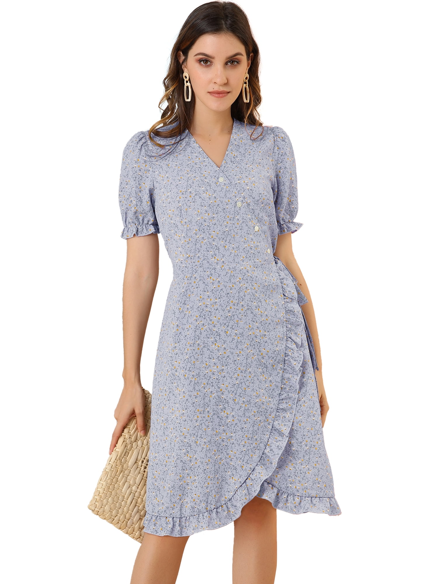 Vestido con dobladillo con volantes y cinturón con lazo floral y