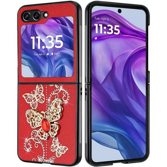 XPM for Samsung Galaxy Z Flip 7 FE Phone Case, Diamonds 3D Butterfly Bling Sparkly Glitter Ornaments Engraving Hybrid Metal Fashion Cover for Galaxy Z Flip 7 FE (Red Garden Butterflies)