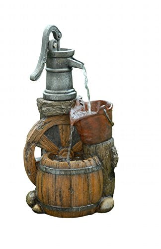24 Inch Tall, Details about   Alpine Corporation WCT688 Old Fashion Pump Barrel Rustic Fountain 