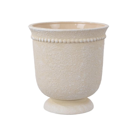 My Texas House 8" Cream Dot Urn - Ceramic Plant Pot, 8.1" Dia x 8.5" H