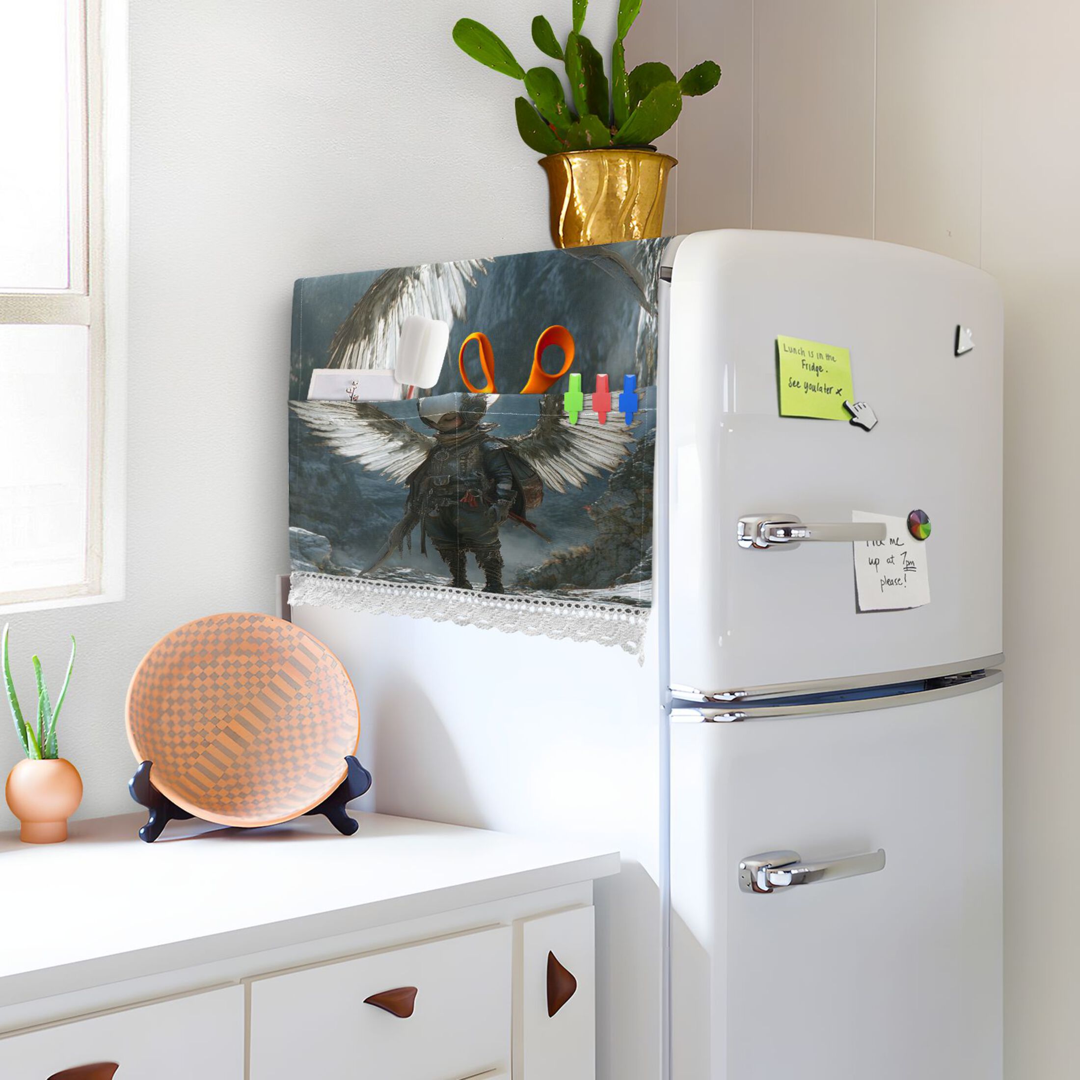 The Boy with WingsWasher and Dryer Covers Dust-Proof and Oil Resistant Fridge Cover with 4 Storage Pockets Washing Machine Top Cover for Laundry Kitchen Home 51.2 x 22 In