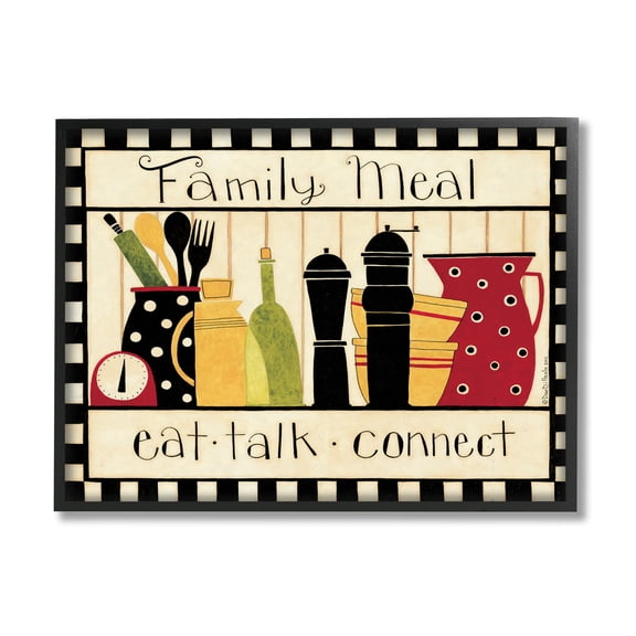 Family Meal Vintage Kitchen Utensils Food & Beverage Graphic Art Black Framed Art Print Wall Art