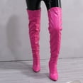 thumbnail image 4 of Tuobarr High Heels Women's Color Boots Sexy Pointed Zipper High Heel Thin Heel Large Knee Boots Hot Pink US Size 8.5, 4 of 4