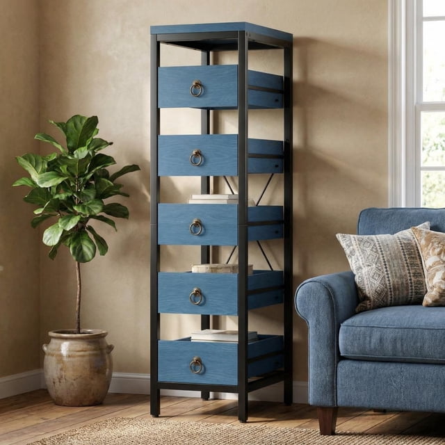 EDTara Small Chest Of Drawers, 5-Drawer Decorative Storage Unit With Metal Frame and Solid Wood Fronts