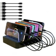 Amicable Quick Charger 3.0 6-USB Port 60W/12A Charging Station for Multiple Devices,Charger Station Dock with 6 Cables