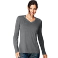 thumbnail image 1 of Hanes T-Shirt à Manches Longues à Col en V pour Femmes Sport Cool DRI Performance, TG, Granite, 1 of 2