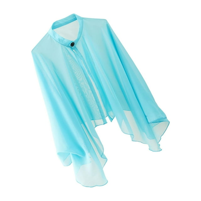 kurtrusly Cardigans en Chiffon Boho à la Mode pour Femmes Veste Ample Transparente Poncho Bleu 140x53cm 1Ensemble