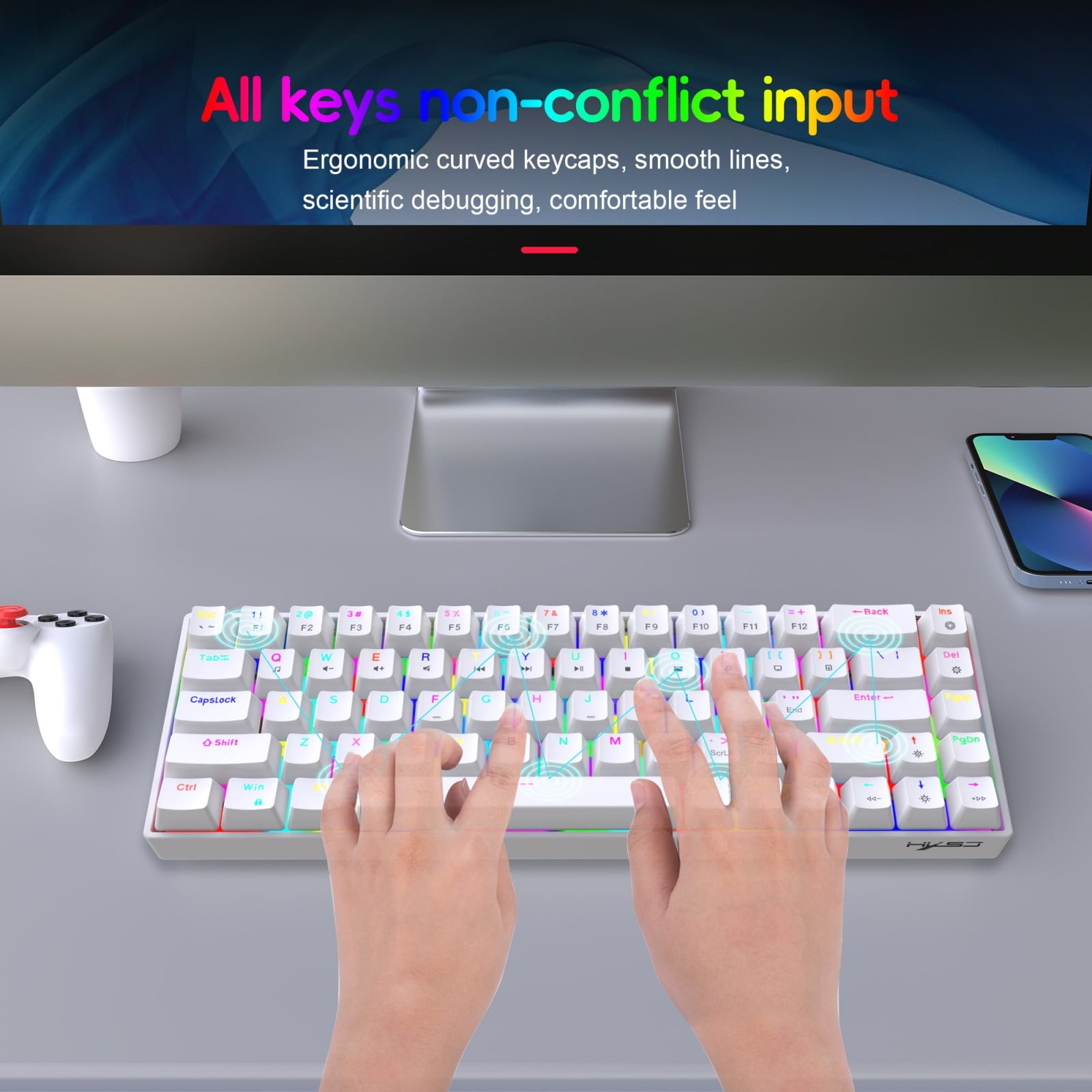 Ergonomic Color Keyboard Hot Swappable Red/Brown Switches 19 Dynamic Light Effects Portable Layout For