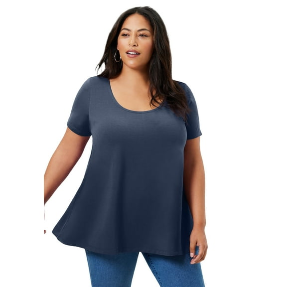 June & Vie Women's Plus Size Short-Sleeve Swing One   Only Tee