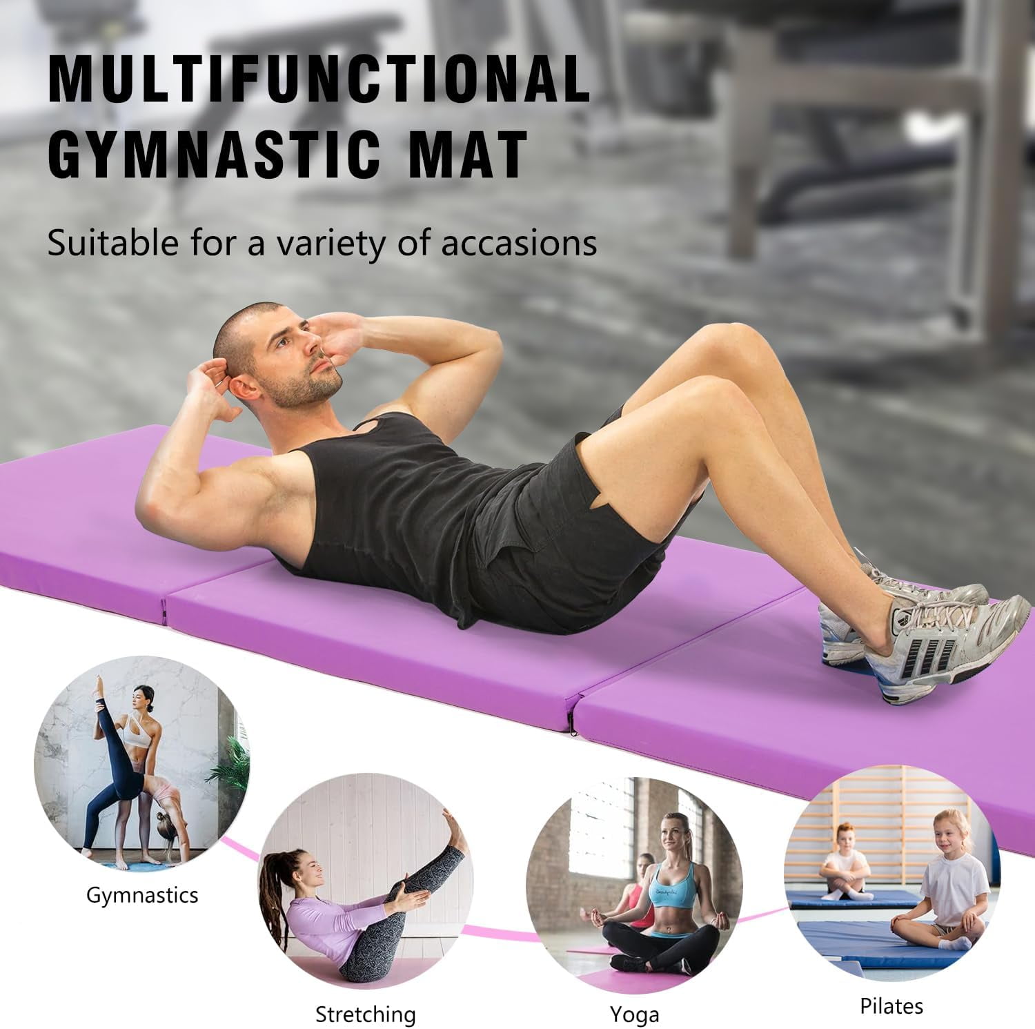 YRLLENSDAN Gymnastics Mat Wrestling Mat Gym Mat Thick Yoga Mat 2 Inch Tumbling Mat for Gymnastics Home Workout Floor Mats for Home Gym, Purple