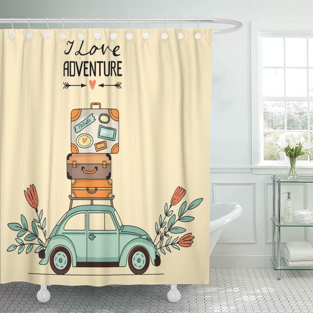 Yusdecor Colorful Vintage Retro Car Luggage Roof And Space Transport Holiday Bathroom Decor Bath Shower Curtain 66x72 Inch Walmart Canada