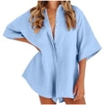 thumbnail image 4 of Yuyuzo Women Jumpsuit V-Neck Half Button Collared Rompers Short Sleeve Oversized Lightweight Overalls, 4 of 7