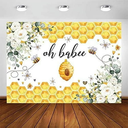 Image of Oh Babee Backdrop Bee Baby Shower Party Backdrops Bee Themed Baby Shower Decorations Sweet as Can Bee Baby Shower Photo Background Holy Bee Cake Table Banner (7x5ft)