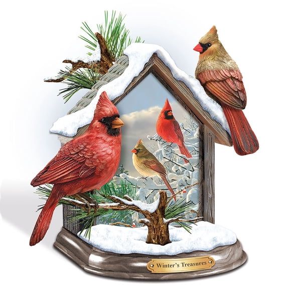 The Bradford Exchange Winter's Treasures Cardinals Season's Splendor Illuminated Songbird Sculpture by Hautman Brothers 7-inches
