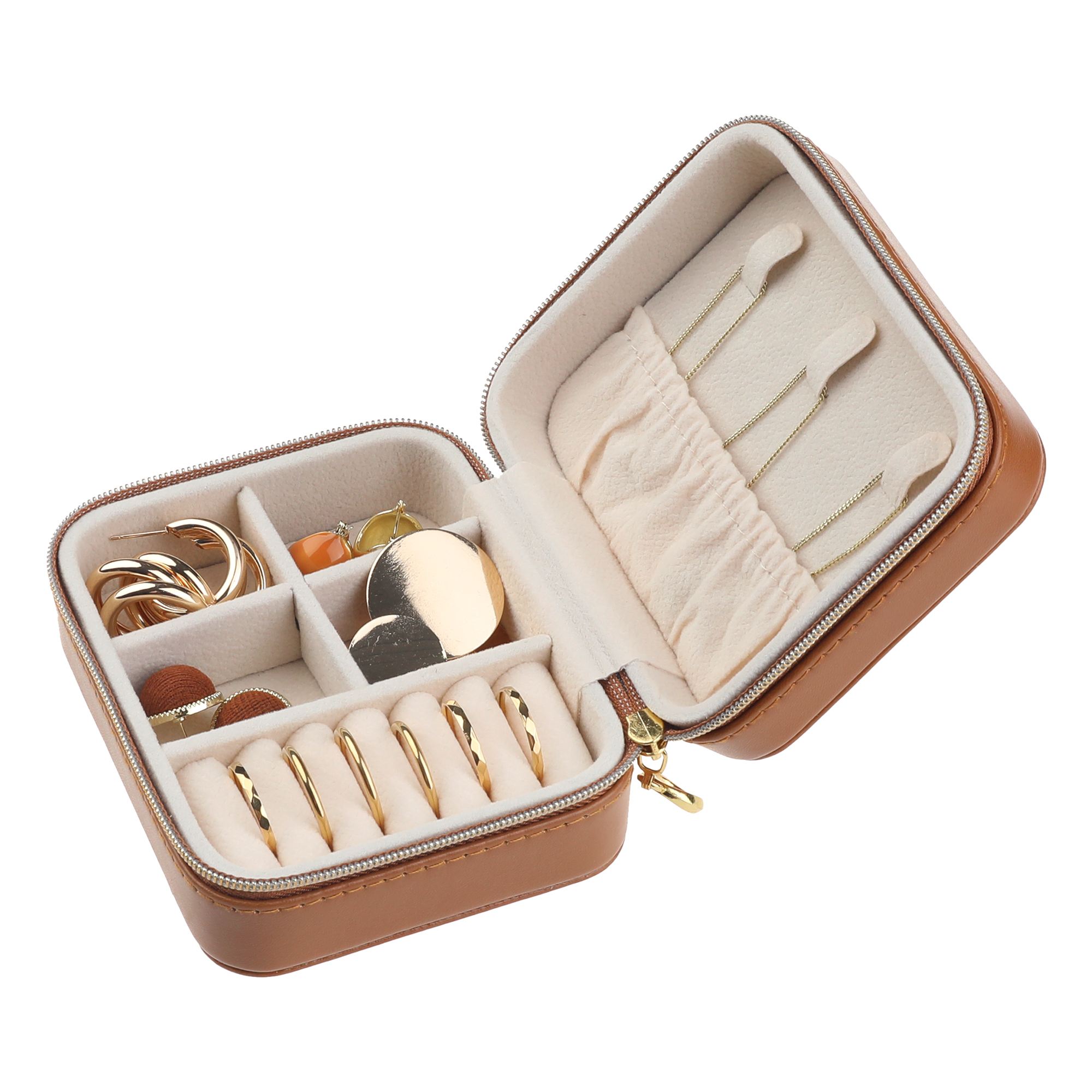 Unique Bargains Jewelry Box Small Portable PU Leather Jewelry Organizer Case Storage Brown