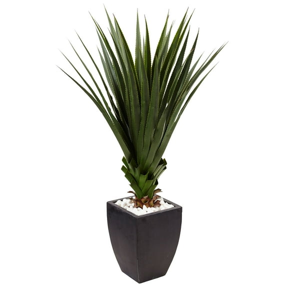 Nearly Natural 4.5' Spiked Agave Plastic Artificial Plant in Black Planter (Indoor/Outdoor), Green