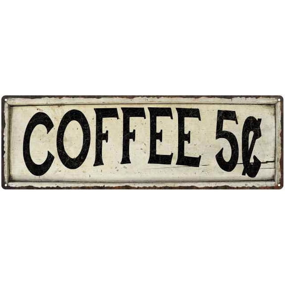 COFFEE 5? Farmhouse Style Wood Look Sign Gift 6x18 Metal Decor 206180028119