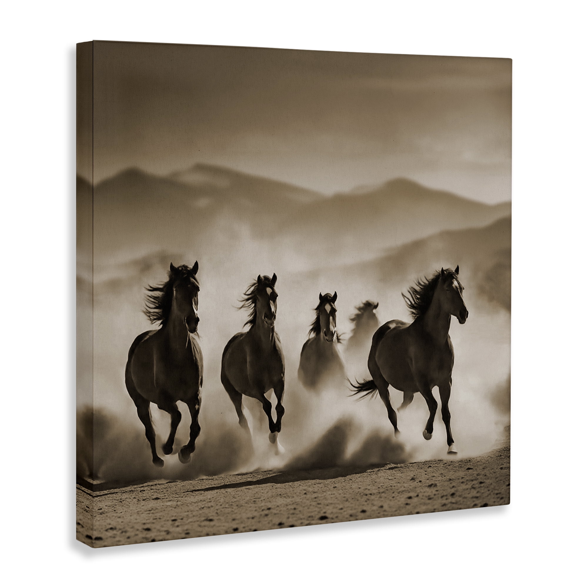 Stupell Industries Trotting Mountain Stallions Animals Painting Wrapped Canvas Art Print Wall Art, 36 x 36