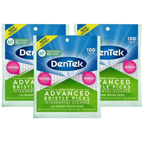 DenTek Deep Clean Advanced Bristle Picks, Removes Food & Plaque, 100 Count - 3 Pack