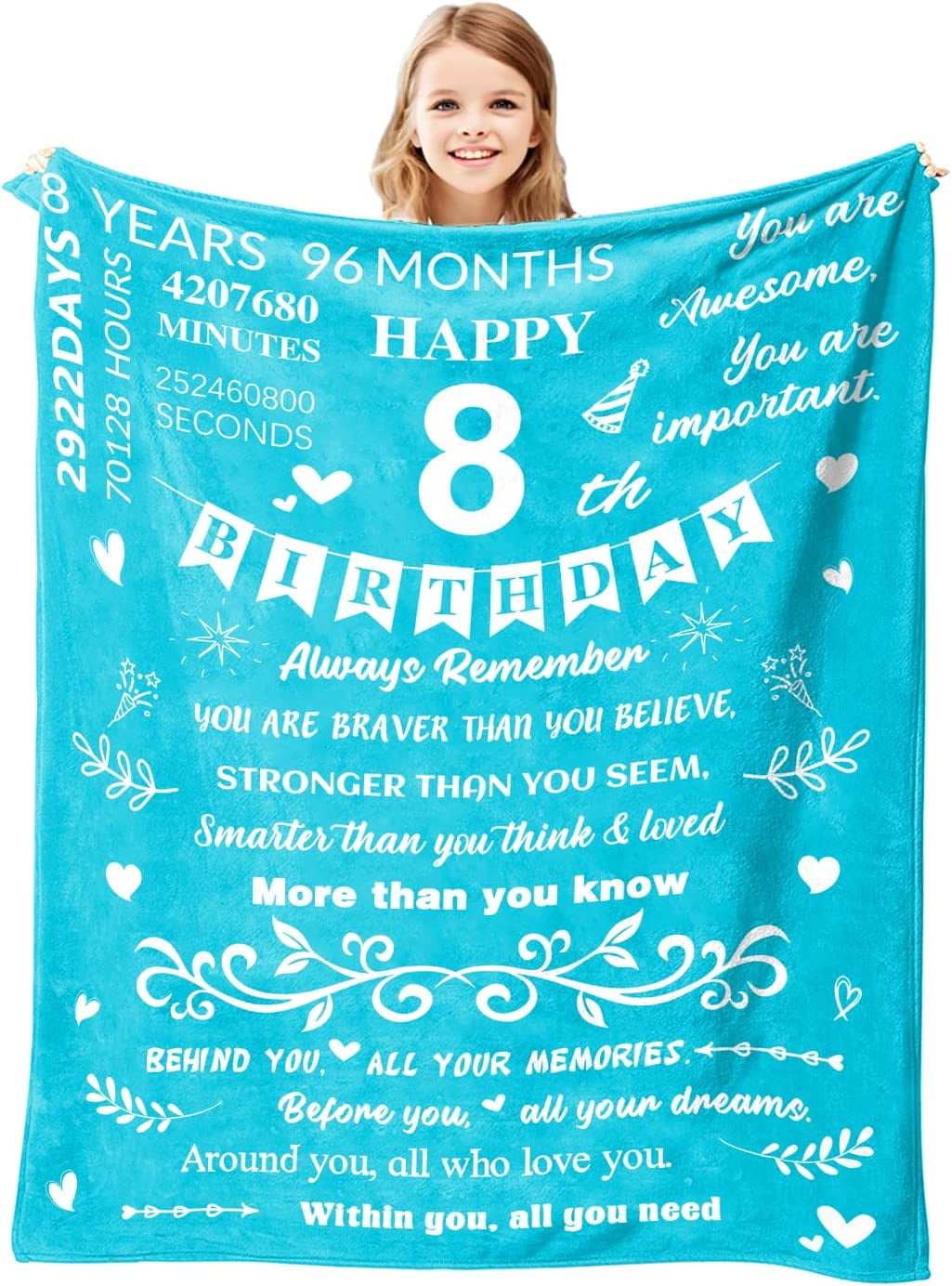 8 Year Old Girl Birthday Gifts Blankets, Birthday Gifts for 8 Year Old  Girl, 8th Birthday Girl Gift Throw Blanket 50X60, 8th Birthday  Decorations