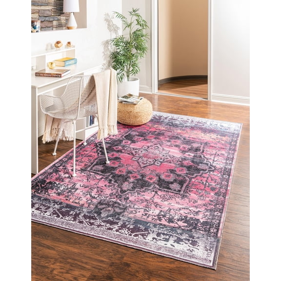Unique Loom Roma Renaissance Rug Antique Rose/Black 7' 10" x 10' Rectangle Machine Washable Textured Border Transitional Flatweave Perfect For Living Room Bed Room Dining Room Office