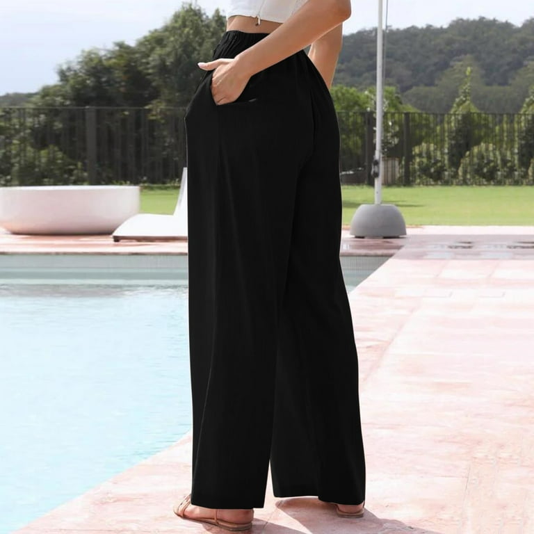 Aayomet Dress Pants Women Women High Waisted Wide Leg Pants Fashion Drawstring Elastic Trousers Comfy Maternity Black XL