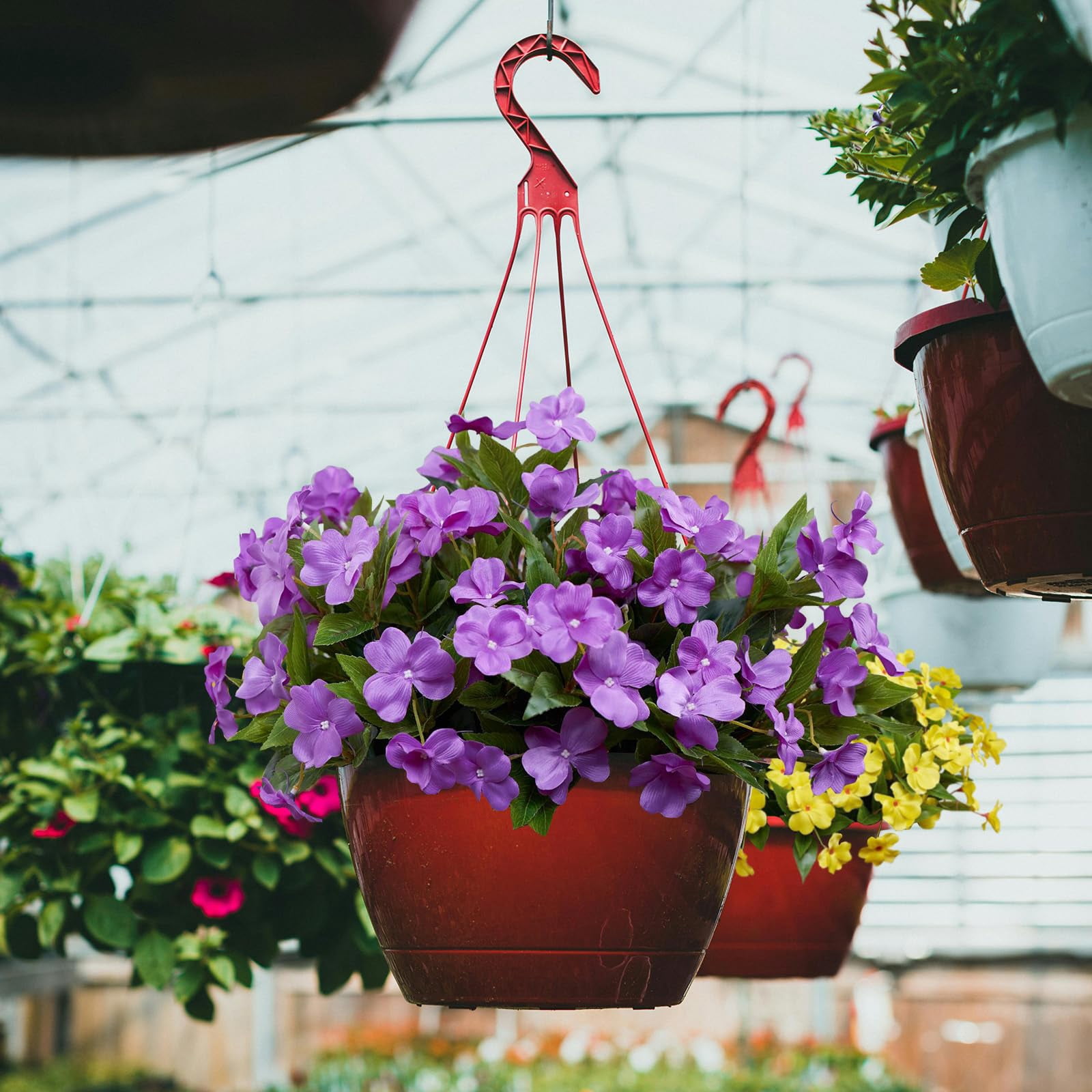 Trianu 4Pcs Artificial Flowers for Outdoors, 15.74" Faux Silk Impatiens Flowers for Outside, Artificial Impatiens Flowers Lawn Garden Home Wedding Decoration (Purple)