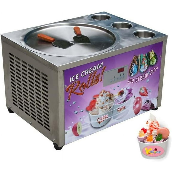 Kolice Commercial Countertop 18'' Single Round Pan Fried Ice Cream Machine with 3 Tanks-Smart Temperature Control