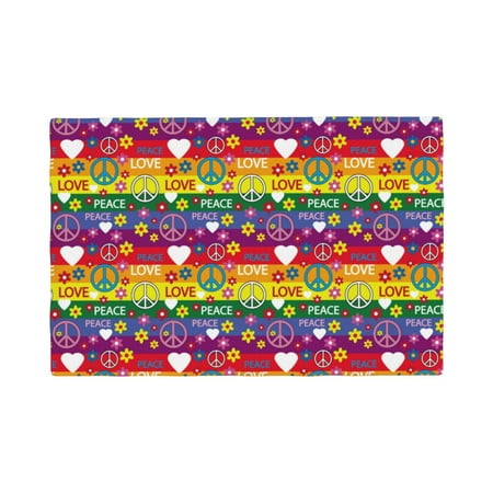 

Placemats Set of 4 Rainbow peace sign heart flower Heat Resistant Non - Slip Place mats Waterproof table mat for Kitchen Dining-6片装