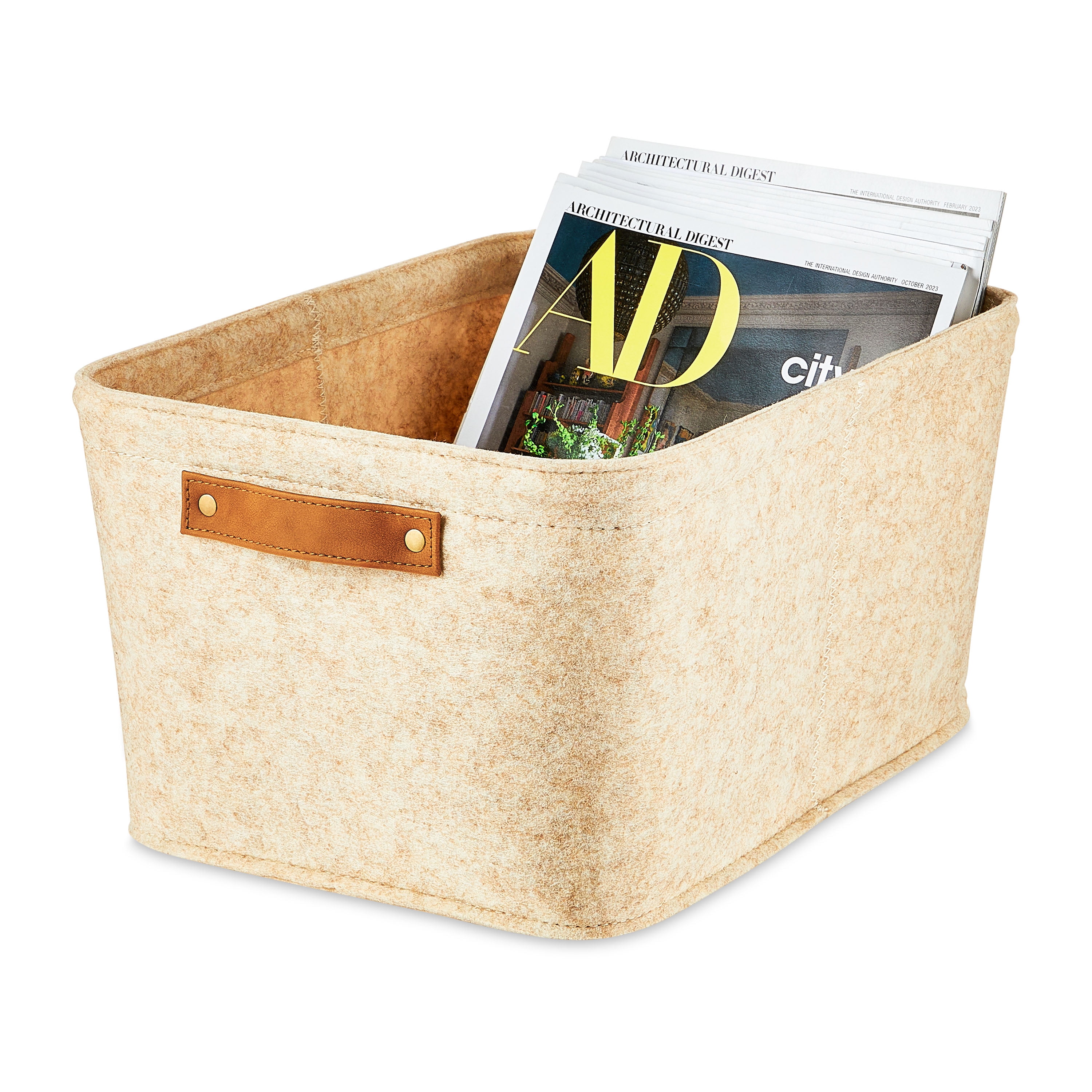 (2 pack) Mainstays Medium Rectangle Felt Basket, Oatmeal, Set of 2