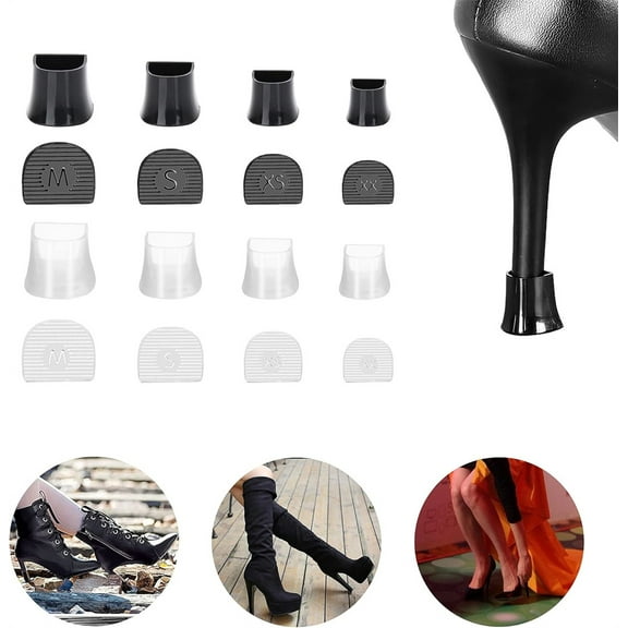 Duslogis High Heel Protectors 8 Pairs Heel Repair Caps Covers & Heel Stoppers 4 Sizes Heel Cover Perfect for Wedding, Grass, Gravel, Wetlands Outdoor Events (XXS,XS,S,M)