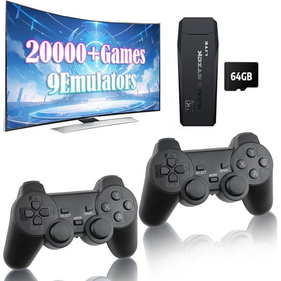 Wireless Retro Playing Machine, 9 Classic Emulators, Plug and Play Video Play Stick Built-in 20000  Classic Plays, 4K Output for TV with Dual 2.4G Wireless Controllers(64G)