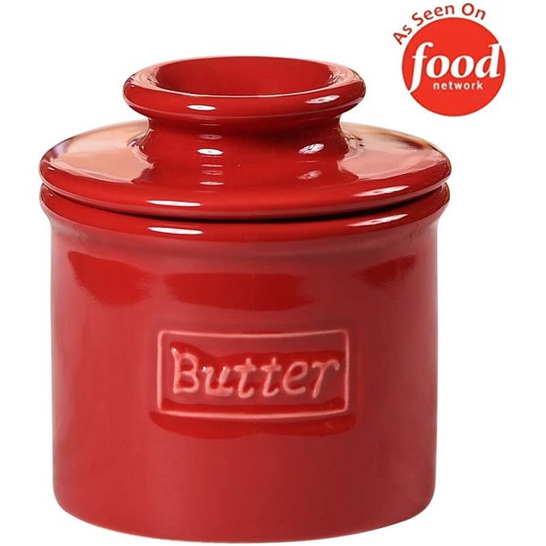 Better Butter French Butter Dish with Lid Red Butter Crocks with Water Line Keep Butter Spreadable without Fridge Porcelain Butter Crock Keeper