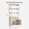 thumbnail image 5 of SICOTAS 68.5" Tall Rattan Bookshelf with Large Drawer & 2 Doors, Boho 5-Tier Bookcase with Adjustable Shelf, Display Storage Shelves for Living Room, Home Office, White Oak, 5 of 8