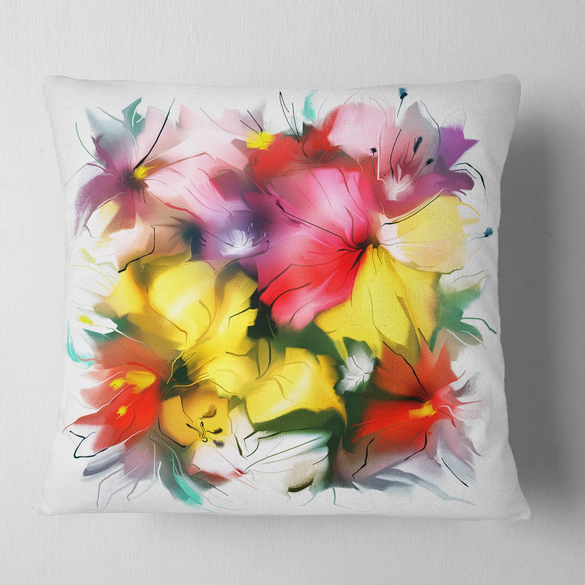 Designart Textured Flowers in Multiple Hues - Contemporary Throw Pillow - 18x18