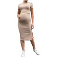 thumbnail image 5 of gljltg Pregnant Short Dress for Women Round Neck Casual Outdoor Summer Stylish Solid Color Flare Short Ruffle Sleeve Shirt Dress Maternity Loose Dress, 5 of 8
